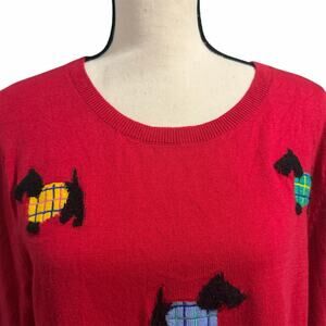 Talbots Women's Red Cashmere Blend Scottish Terrier Dog Crewneck Sweater Sz XL